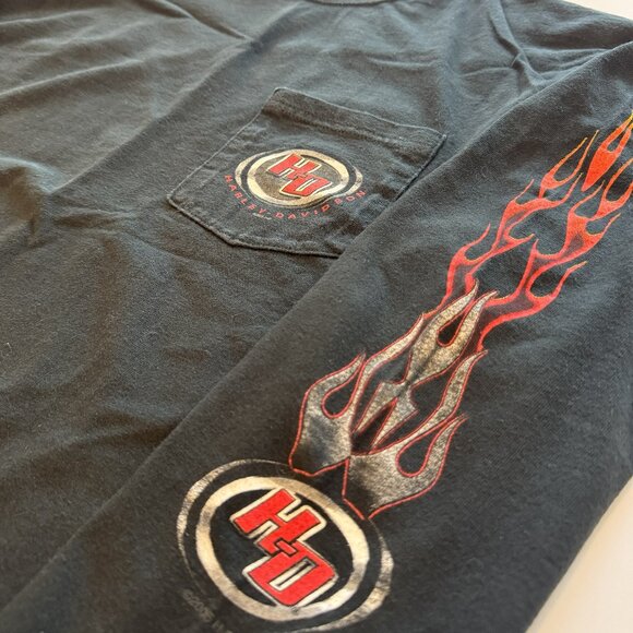 Vintage Y2K Harley Davidson 2005 Mann's Columbus Indiana Black Flames Size Large - Picture 1 of 7
